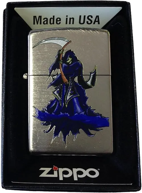 Zippo Custom Lighter - Skull Grim Reaper of Death w/Sythe Chrome Arch