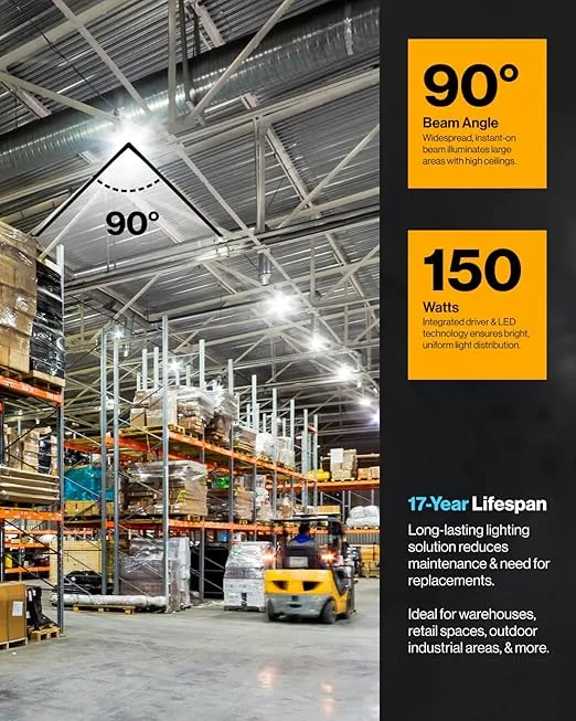 Sunco 6 Pack UFO LED High Bay Light, Lighting for Warehouse, 5000K Daylight, 150W, 21000 LM, 100-277V, Dimmable 0-10V, IP65 Waterproof, Super Bright, UL