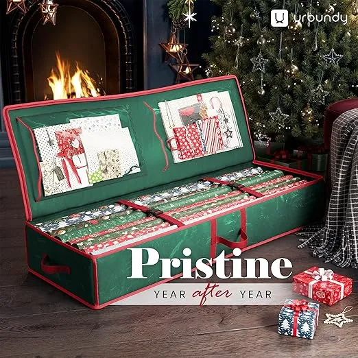 Heavy Duty Wrapping Paper Organizer Storage Bag Green - Christmas Storage Organizer For Wrapping Paper And Gift Bag Storage - Wrapping Paper Storage Container - Holiday Christmas Decorations