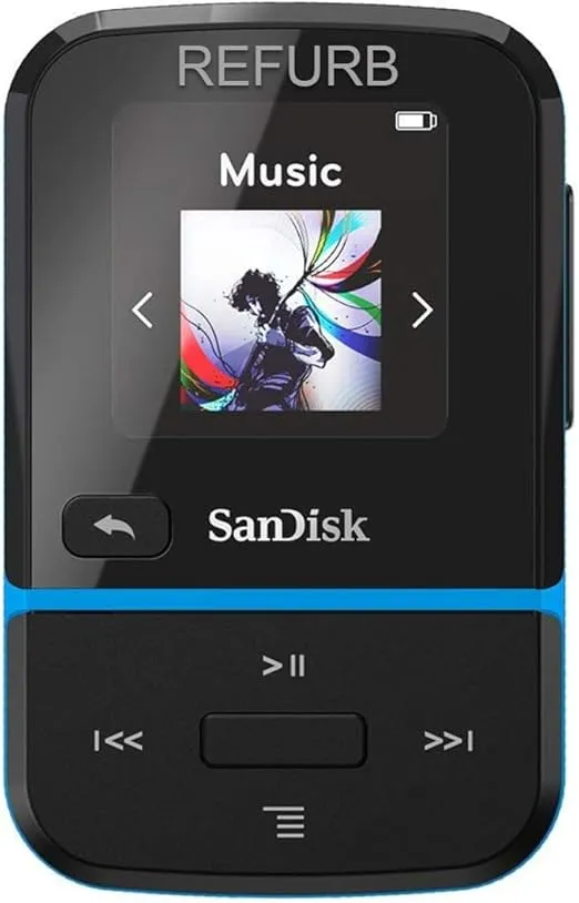 SanDisk 16GB Clip Sport Go MP3 Player, Blue - LED Screen and FM Radio - SDMX30-016G-G46B (Renewed)