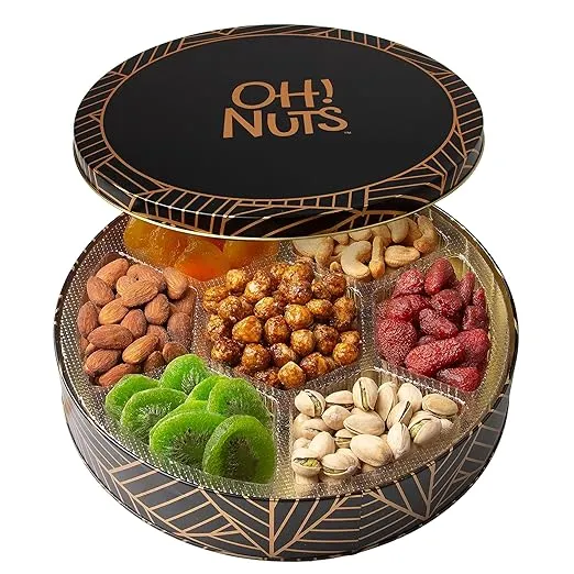 Dried Fruit and Nuts Gift Basket | Premium Round Gift Tin for Special Occasions - Birthday, Anniversary, Corporate Party. For Men & Women by Oh Nuts