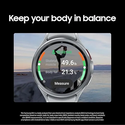 Samsung Galaxy Watch 6 Classic 47mm Bluetooth Smartwatch, Rotating Bezel, Fitness Tracker, Personalized HR Zones, Advanced Sleep Coaching, Heart Monitor, BIA Sensor, Health Insights, US Version Silver