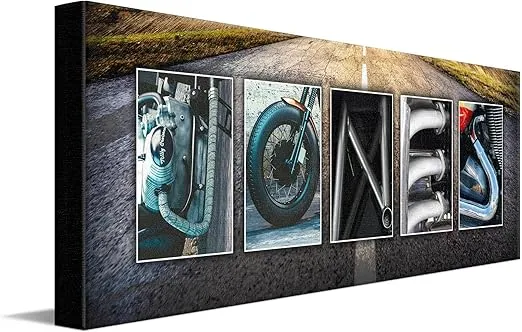 Personal-Prints MOTORCYCLE Personalized Name Art Print | Customized Gift for the Harley Davidson, Indian or Motorcycle Enthusiast | Unique Photo Canvas Art (10"x30" Stretched Canvas)