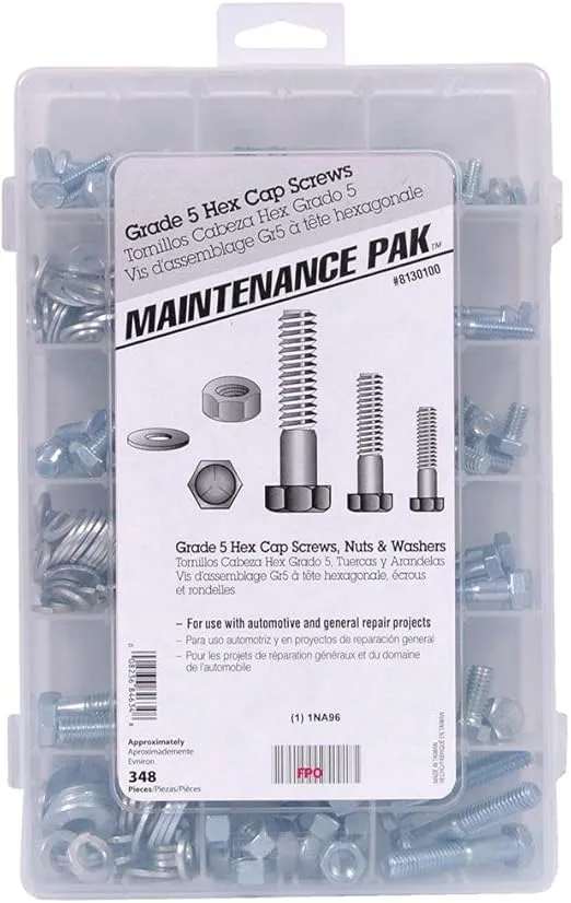 Hillman 8130100 Grade 5 Zinc-Plated Hex Head Cap Screw Kit (348-Piece), White
