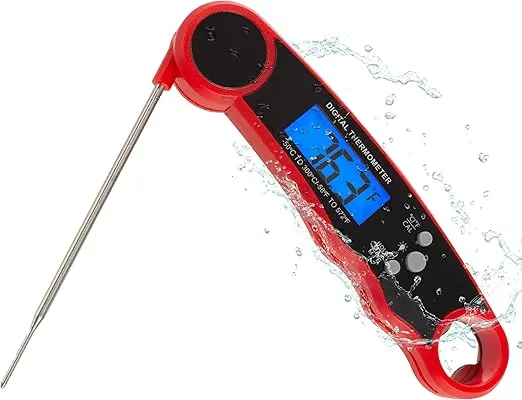 Instant Read Food Thermometer - Water-Resistant Digital Thermometer with Magnetic Back - for Cooking, Grilling, and Baking by Home-Complete