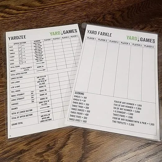 Giant 3.5" Wooden Yard Dice with Laminated Yardzee and Farkle Scoresheets and Durable Carrying Case
