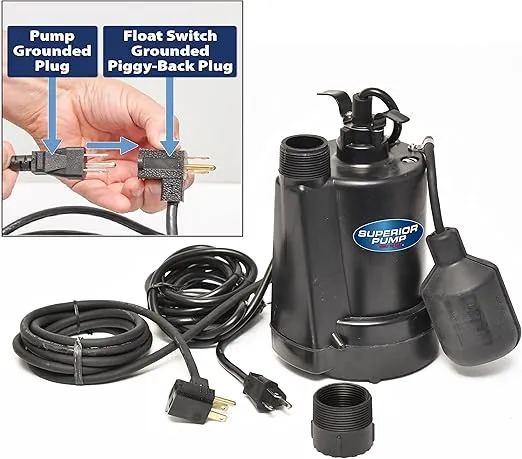 Superior Pump 92250 1/4-HP Thermoplastic Submersible Sump Pump with Tethered Float Switch
