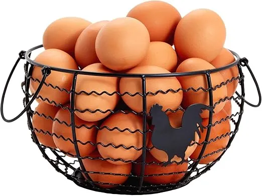 Juvale Wire Egg Collecting Basket, Farmhouse Kitchen Organizer (Black, 8.2 x 8.2 x 4.9 In)