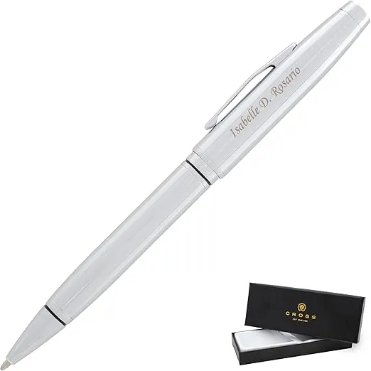 Cross Pen | Engraved Cross Coventry Ballpoint Pen with Lustrous Chrome Finish. Gift Box and Personalized Engraving Included. Twist Action Ballpoint Pen.