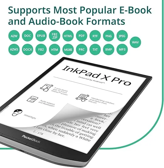 PocketBook InkPad X Pro E-Reader & E-Note | E-Ink Notepad | Handwriting-Feature & Pen | Glare-Free 10.3'' Mobius™ Screen | Powered by Android | SMARTlight | Audio- & E-Book Reader | Bluetooth & WiFi