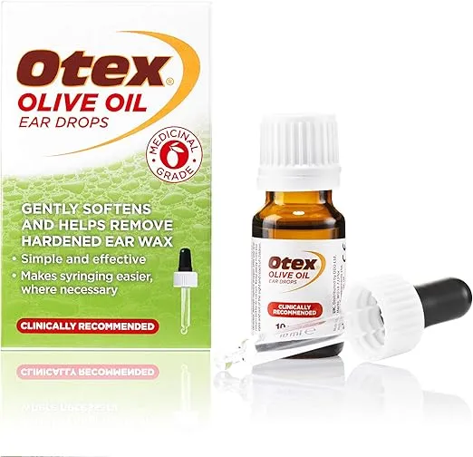 Otex Olive Oil Ear Drops for Natural, Gentle Removal of Excessive, Hardened Ear Wax. Bottle with Dropper Applicator, 10 ml (Pack of 1)