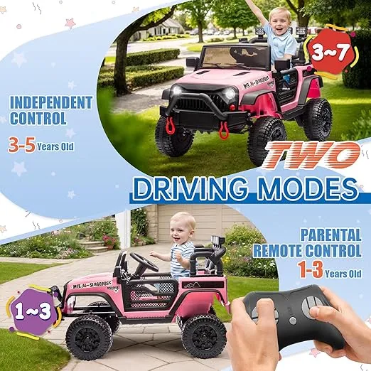 24V Kids Ride On Jeep Car, 400W Motor Ride On Toys w/Parents Remote Control, Electric Play Car with Four-Wheel Suspension, Bluetooth, MP3, Music, LED Light, Car for Kids, Pink
