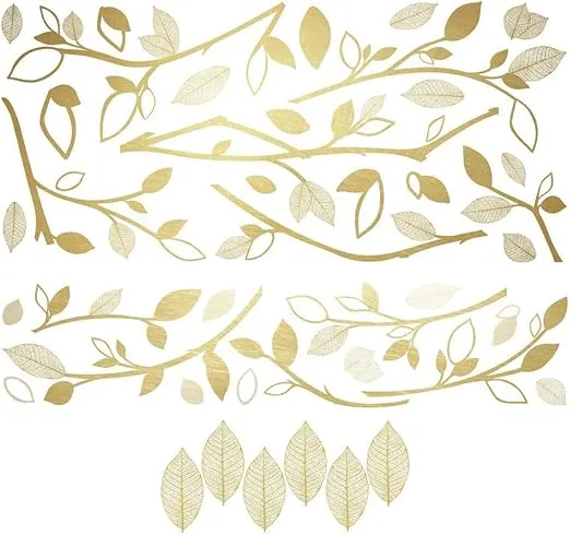 RoomMates RMK3547GM Gold Branch Peel and Stick Giant Wall Decals With 3D Leaves 18x40