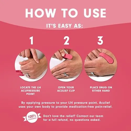 Aculief 1-Pack Natural Headache, Migraine, Tension Relief Wearable, Supporting Acupressure Relaxation, Stress Alleviation, Tension Relief and Headache Relief (Regular/Pink)
