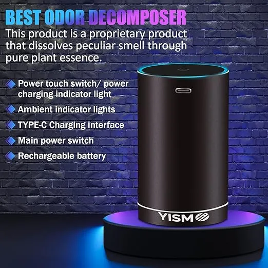 Yismo Clean Air Freshener and Odor Eliminator With Scent Cartridge, Small Electric Fragrance Diffuser, Removes Pet, Smoke and Other Odors, Smart-Touch USB Charge (Pet, Black)