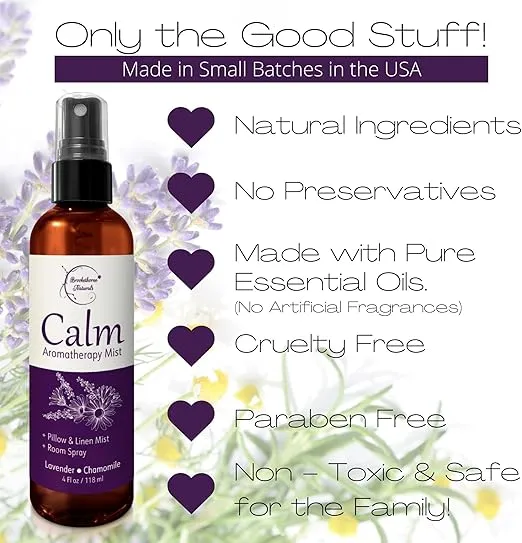 Calm Aromatherapy Spray with Lavender & Chamomile Essential Oil. Natural Sleep Spray, Pillow Spray, Linen Mist & Room Spray. Lavender Spray Air Freshener for Relaxation & Sleep - Brookethorne Naturals