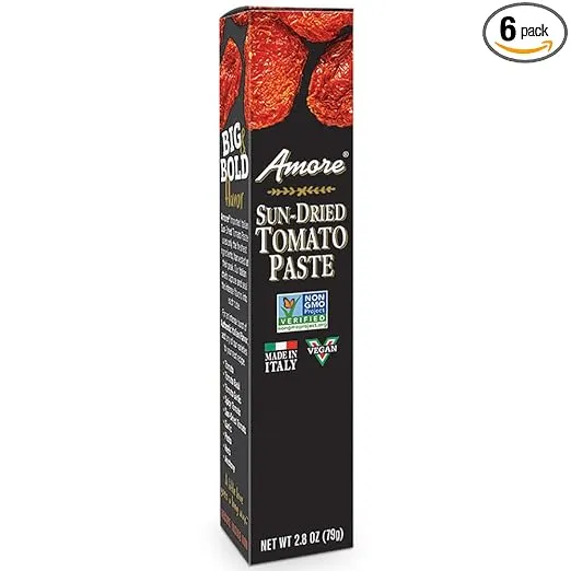 Amore Vegan Sun Dried Tomato Paste In A Tube - Non GMO Certified and Made In Italy (Pack of 6)
