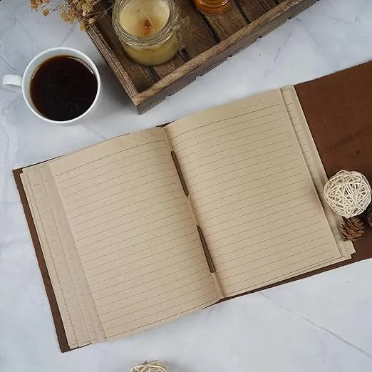 LEATHER VILLAGE Genuine Leather Bound Journal Notepad for Men & Women - Daily Writing Notebook Lined Paper 300 Kraft Pages, Handmade, Rustic Brown, 8 X 6 in (A5)