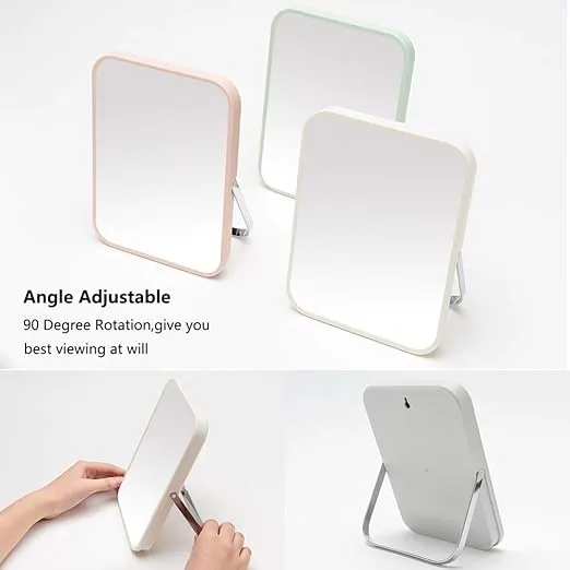 YEAKE Table Desk Vanity Makeup Mirror,8-Inch Portable Folding Mirror with Metal Stand 90°Adjustable Rotation Tavel Make Up Mirror Hanging Bathroom for Shower Shaving(White)