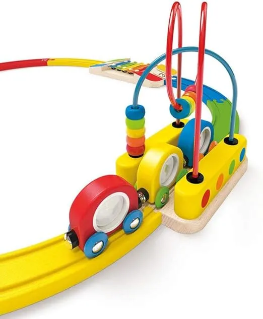 Hape E3815 Rainbow Sights & Sounds Toddler Wooden Railway, Multicolor