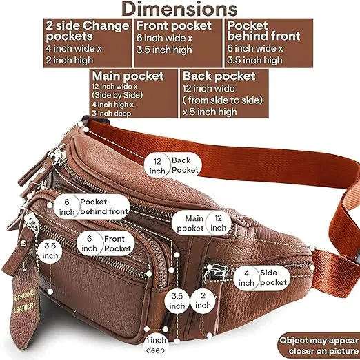 Fanny Pack Waist Bag Multifunction Genuine Leather Hip Bum Bag Travel Pouch for Men and Women- Multiple Pockets & Sturdy Zippers Ideal for Hiking Running And Cycling