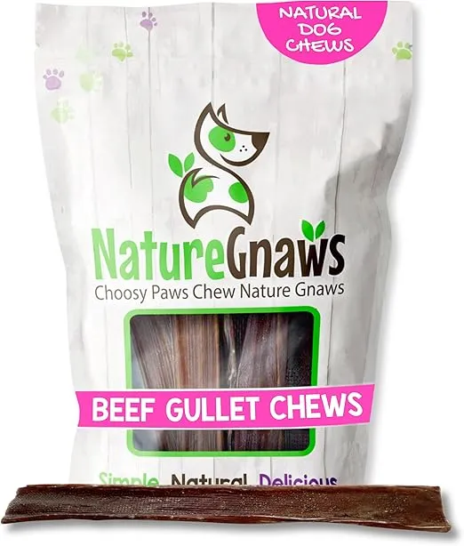Nature Gnaws Beef Gullet Chews for Large Dogs 9-10" (10 Count) - Natural Beef Jerky Stick Dog Chew Treats - Rawhide Free