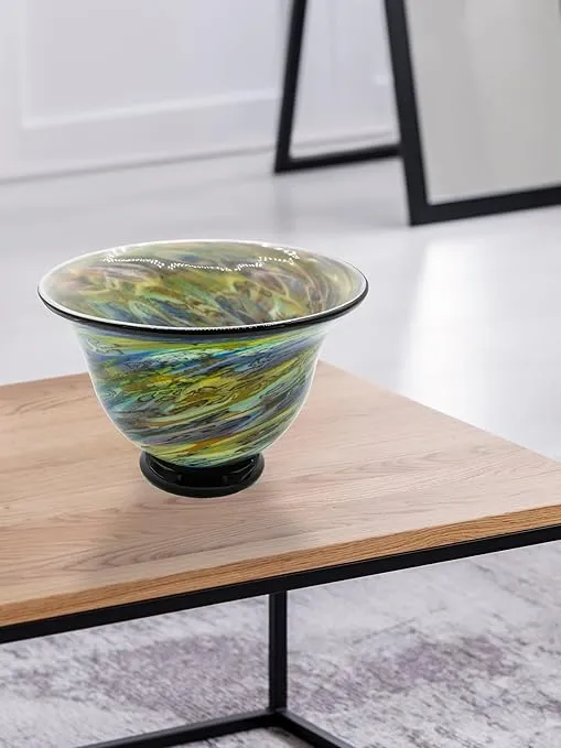 Dale Tiffany Art Glass Bowl 8.5" Tall Under the Sea Handcrafted Murano-Style Bowl For Home Décor, Living Room, Bed Room, Home Office and Gift