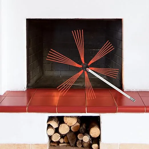 VEVOR Chimney Sweep Kit 26FT Length, Chimney Brush Kit with 8 Nylon Flexible Rods and 2 Brush Head, Rotary Chimney Cleaning Kit Driven by Drill, Chimney Cleaning Tool Kits for Sweeping Fireplace