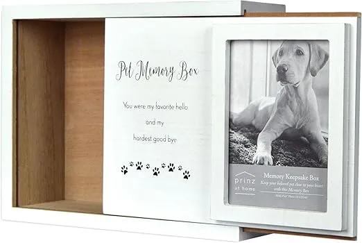 PRINZ 09-DS-84128 Pawz Decorative Dog Photo Keepsake Memory Box, 10Wx 3.75H, White Wash