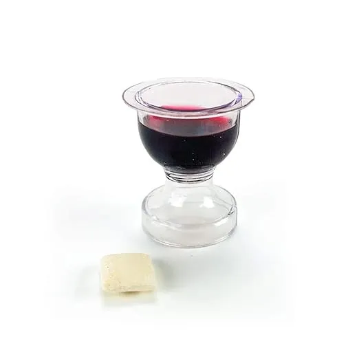 TrueVine Chalice Communion Cups and Wafer Set - Prefilled Cups w/Fresh Unleavened Bread & Grape Juice - Carefully Packaged & Easy to Open Elements for your Church Services, Fits in Trays (6 Count)