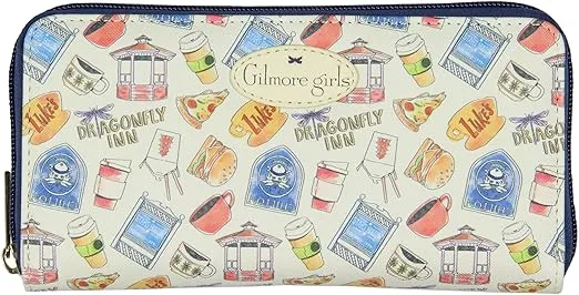 Gilmore Girls Dragonfly Inn Icons Allover Print Zip Around Closure Faux Leather Wallet For Women