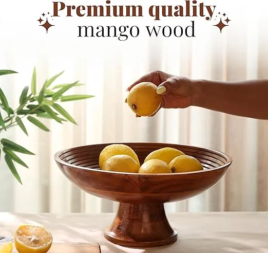 Folkulture Wooden Fruit Bowl for Kitchen Counter, Fruit Bowls for Farmhouse Décor, Pedestal Bowl, Decorative Pedestal Bowl for Table, 12" Large Fruit Bowl Wood, Wood Fruit Bowl for Kitchen Decor