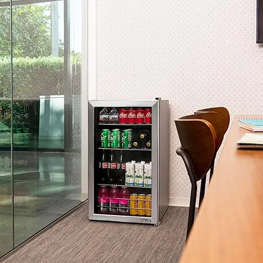 NewAir Beverage Refrigerator Cooler | 126 Cans Free Standing with Right Hinge Glass Door | Mini Fridge Beverage Organizer Perfect For Beer, Wine, Soda, And Cooler Drinks