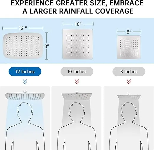 G-Promise All Metal 12" Dual Shower Head Combo | Rain Shower Head | Handheld Shower Wand | Adjustable Extension Arm | Smooth 3-Way Diverter | 71" Extra Long Hose - A Bathroom Upgrade (Brushed Nickel)
