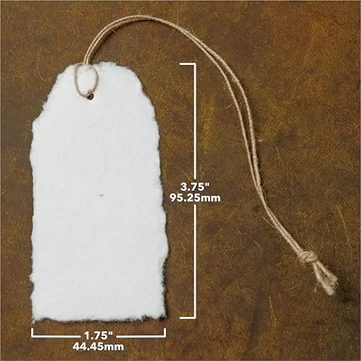 Wanderings Handmade White Deckle Edge Tags with String - only 3.75 x 1.75” - Pack of 25 - Ideal for Gift Tags, Price Tags, Arts & Crafts, Place Cards, Christmas Tags - Thick 150 GSM