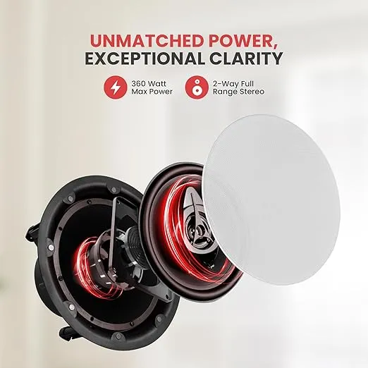 Pyle Ceiling and Wall Mount Speaker - Wireless Bluetooth 8” Dual 2-Way Audio Stereo Sound Subwoofer Kit with, 360 Watts, in-Wall & in-Ceiling Flush Mount for Home Surround System - Pyle PWRC85BT