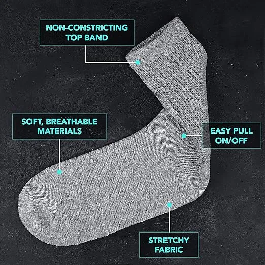 Debra Weitzner Diabetic Socks For Men and Women Loose Fit Non-Binding Cotton Crew Socks 6 Pairs