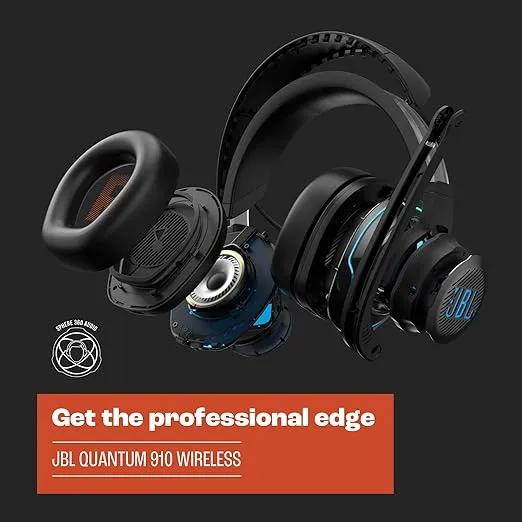 JBL Quantum 910 - Wireless Over-Ear Performance Gaming Headset with Head Tracking-Enhanced, Active Noise Cancelling and Bluetooth, QuantumSPATIAL 360, Low Latency Wireless System (Black)