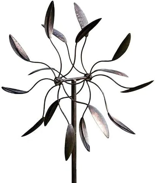 Evergreen 82" Bronze Wind Spinner | Heavy Duty Powder Coated Metal Outdoor Twirler | Double Windmill | Ground Stake Included | 24-inches Wide | Decoration for Outside Yard and Garden