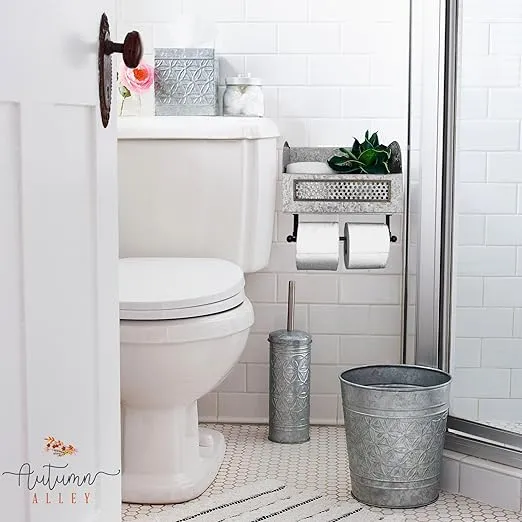 Autumn Alley Farmhouse Galvanized Toilet Paper Holder with Shelf – Durable Wall Mount Tissue Paper Holder for Farmhouse Bathroom Decor– Rustic Home Décor – Vintage Country Toilet Paper Holder