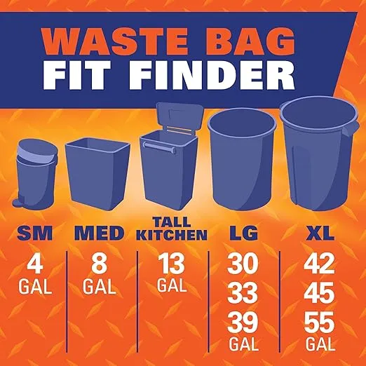 Hefty Easy Flaps Multipurpose Large Trash Bags, Unscented, 30 Gallon, 40 Count