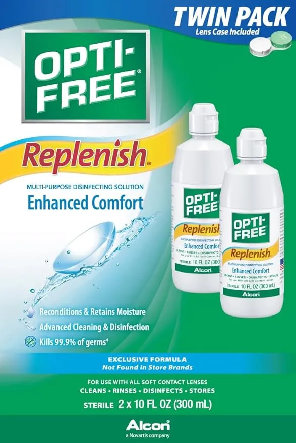Opti-Free Replenish Multi-Purpose Contact Lens Cleaning and Disinfecting Solution with Lens Case, 10 FL OZ (Pack of 2)