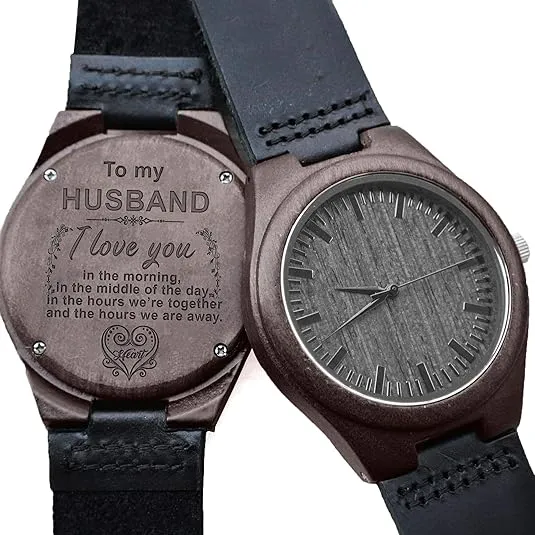Kenon Personalized Father's Day Wooden Watches Gift for Dad Husband Man- Customized Handmade Wood Watch with Stainless Steel Strap - Graduation Valentines Christmas Birthday Gift for Men