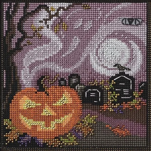 Mill Hill Haunted Graveyard Beaded Counted Cross Stitch Kit 2024 Buttons & Beads Autumn MH142424, Multicolor, 5.25 x 5.25 Inches