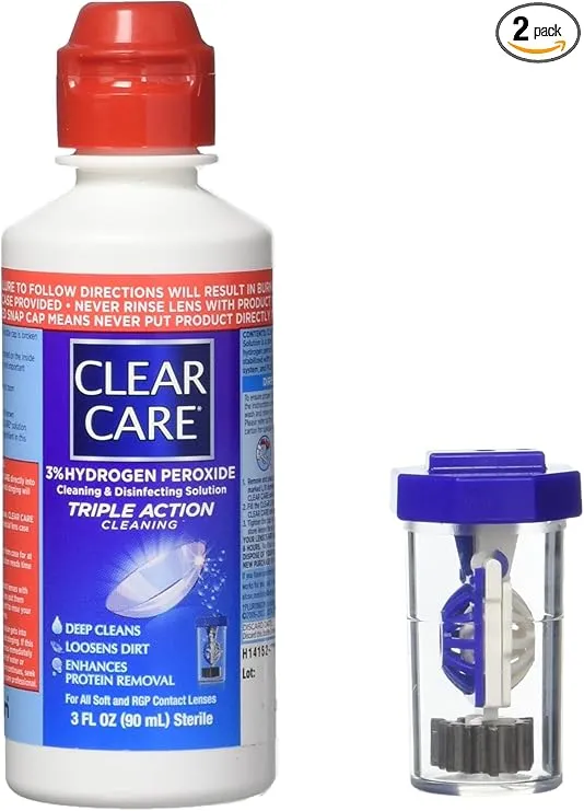 Clear Care Triple Action Contact Lens Cleaning Disinfecting Solution Travel Pack- 3 Ounce (Pack of 2)