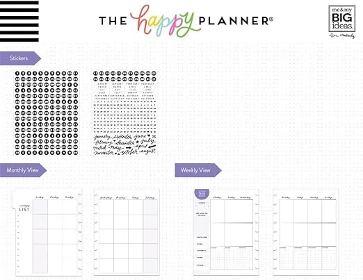 me & my BIG ideas 6 Month Wellness Extension - The Happy Planner Scrapbooking Supplies - 7 Pre-Punched Dividers - Undated Monthly & Weekly - 2 Sticker Sheets with Months and Numbers - Classic Size