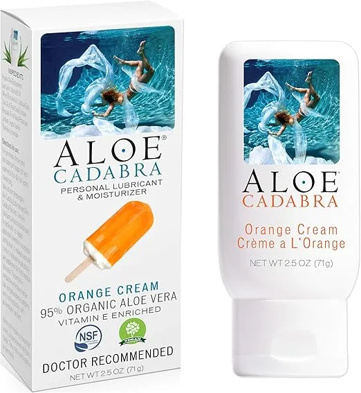 Aloe Cadabra Flavored Personal Lubricant and Vaginal Moisturizer, Organic Edible Aloe Lube for Men, Women and Couples, Non-Staining, pH Balanced, Toy Compatible (Orange Cream, 2.5 Ounces, 1 Pack)