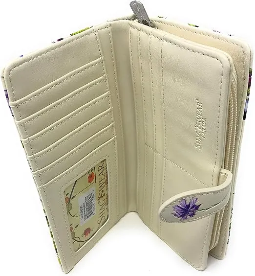 Shag Wear Vintage Hummingbird Large Bird Wallet for Women and Teen Girls Vegan Faux Leather 7" Beige