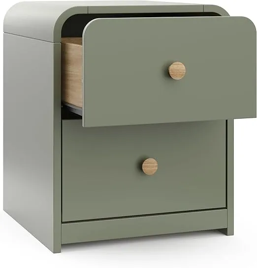 Storkcraft Next Santos 2-Drawer Nightstand (Olive with Natural) – GREENGUARD Gold Certified, Pre-Installed Drawer Tracks for Easier Assembly, Nightstand Organizer for Kids Bedroom