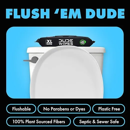 DUDE Wipes - Flushable Wipes - 8 Pack, 384 Wipes - Fragrance Free Extra-Large Adult Wet Wipes - Vitamin-E & Aloe - Septic and Sewer Safe